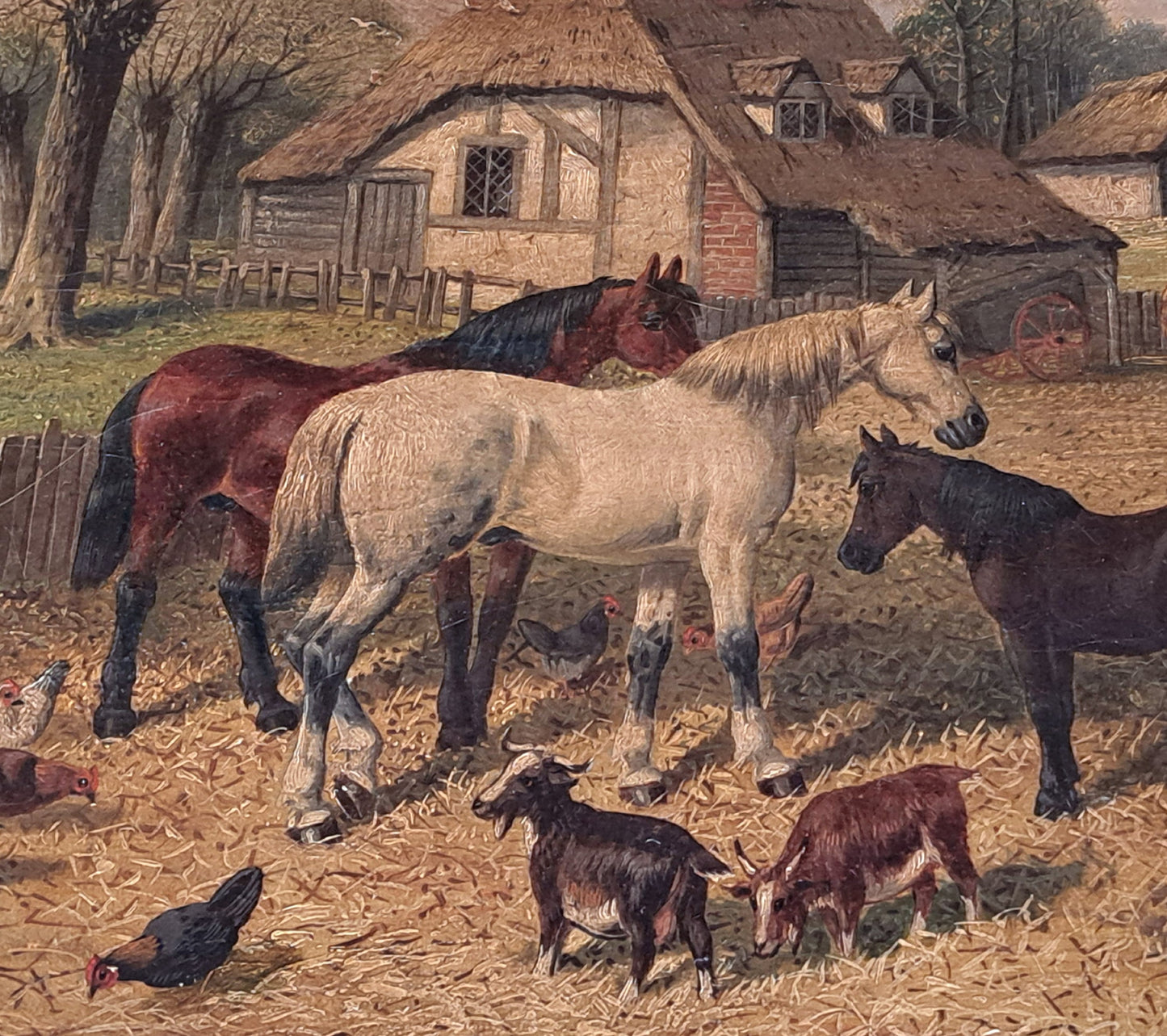 19th century landscape farmyard scene horses etc, oil painting John Frederick Herring