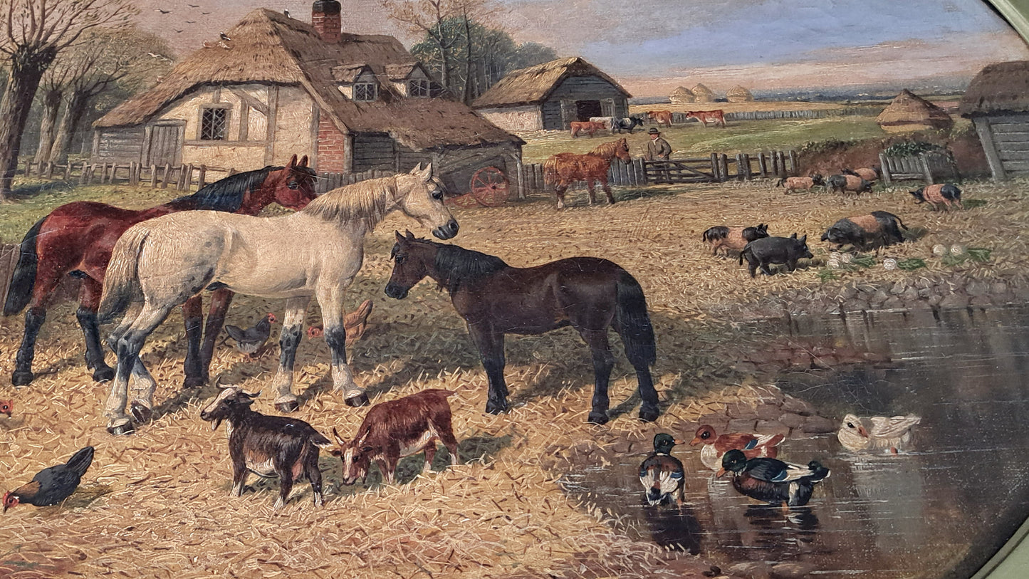 19th century landscape farmyard scene horses etc, oil painting John Frederick Herring