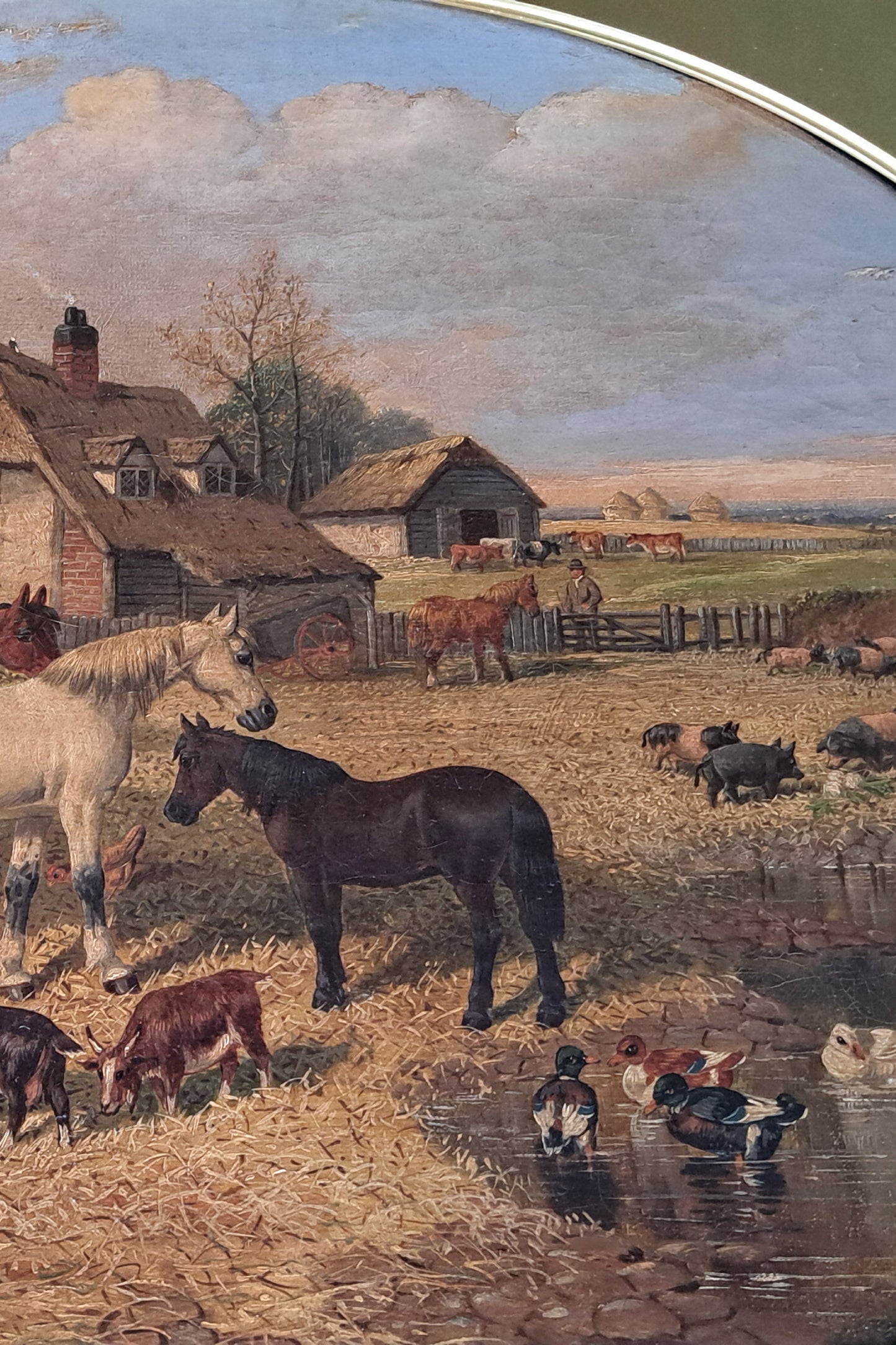 19th century landscape farmyard scene horses etc, oil painting John Frederick Herring