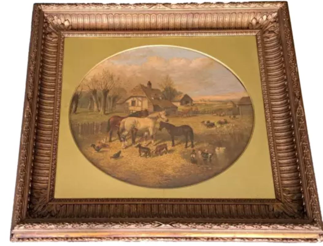 19th century landscape farmyard scene horses etc, oil painting John Frederick Herring