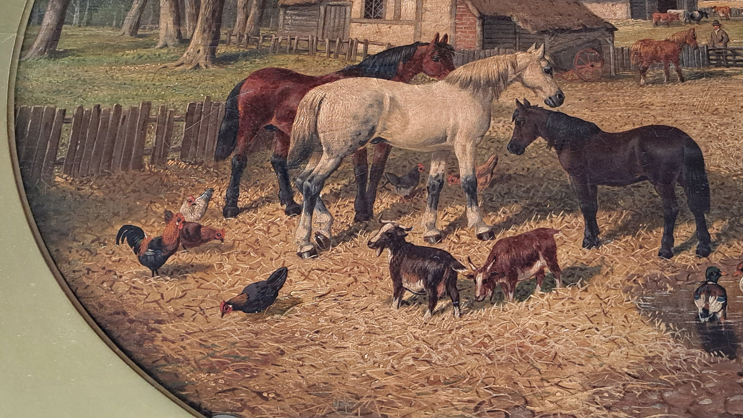 19th century landscape farmyard scene horses etc, oil painting John Frederick Herring