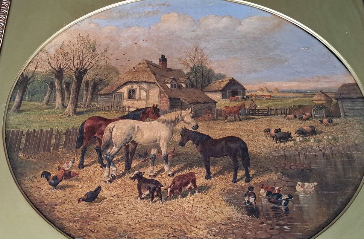 19th century landscape farmyard scene horses etc, oil painting John Frederick Herring