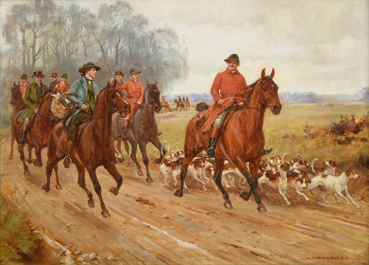 George Goodwin Kilburne landscape horse/equine hunting scene 19th century oil painting